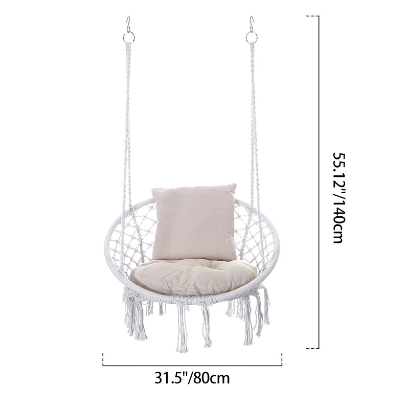 Contemporary Coastal Round Cotton Rope Steel Outdoor Hanging Chair Backrest Armless For Garden Cuvalon