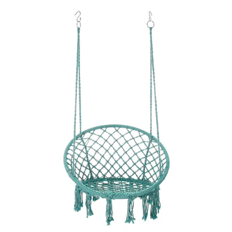 Contemporary Coastal Round Cotton Rope Steel Outdoor Hanging Chair Backrest Armless For Garden Cuvalon