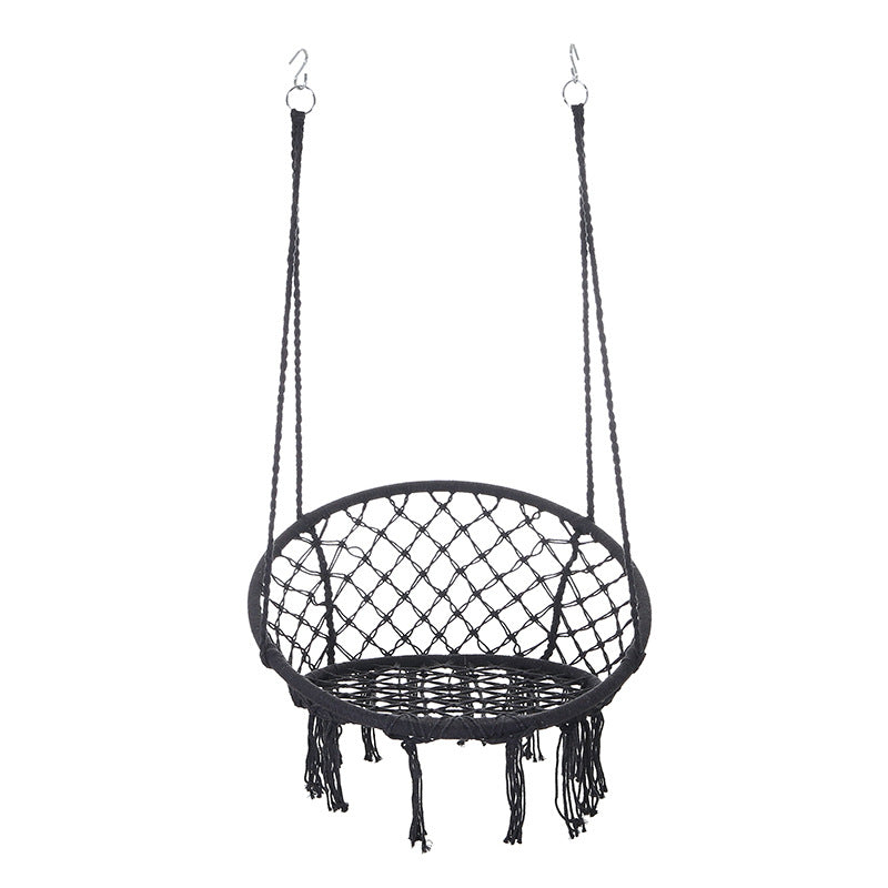 Contemporary Coastal Round Cotton Rope Steel Outdoor Hanging Chair Backrest Armless For Garden Cuvalon