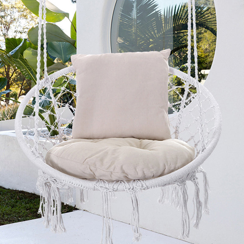 Contemporary Coastal Round Cotton Rope Steel Outdoor Hanging Chair Backrest Armless For Garden Cuvalon