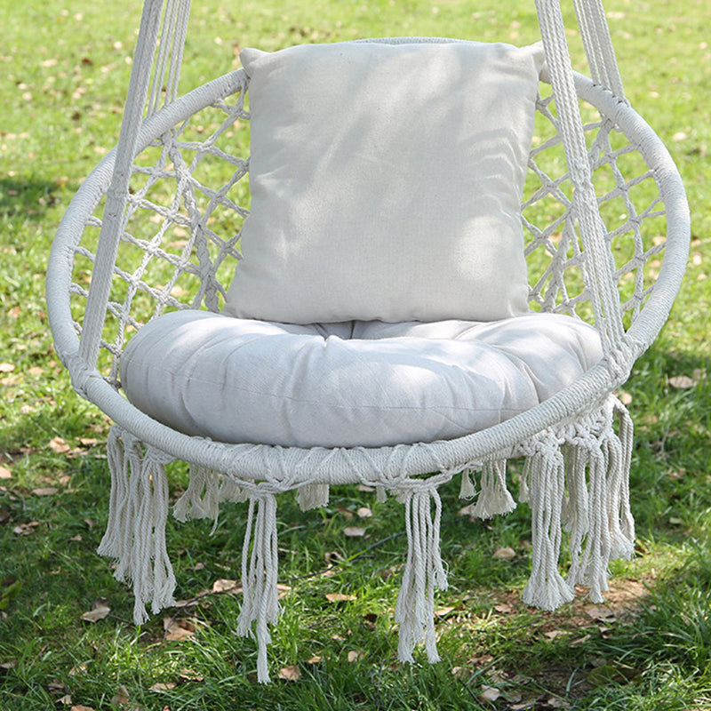 Contemporary Coastal Round Cotton Rope Steel Outdoor Hanging Chair Backrest Armless For Garden Cuvalon