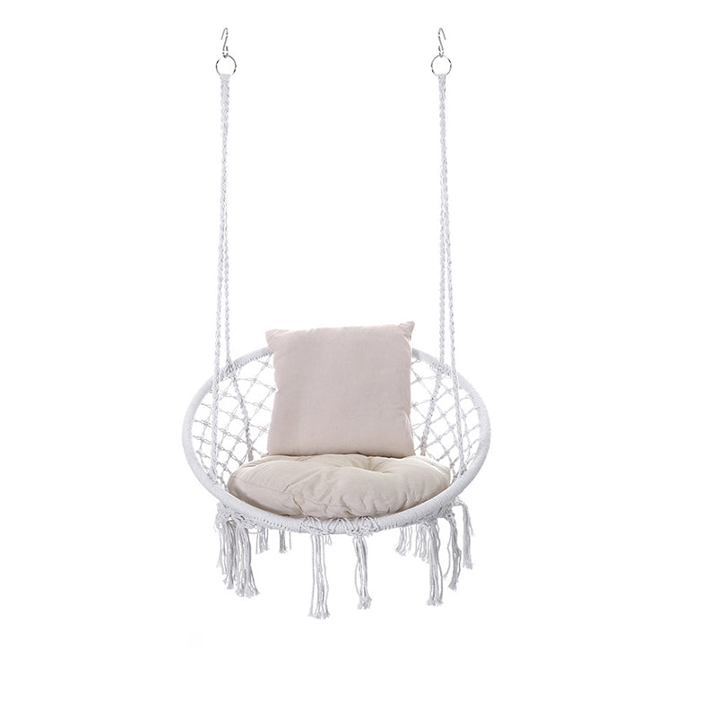 Contemporary Coastal Round Cotton Rope Steel Outdoor Hanging Chair Backrest Armless For Garden Cuvalon