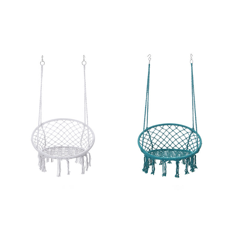 Contemporary Coastal Round Cotton Rope Steel Outdoor Hanging Chair Backrest Armless For Garden Cuvalon