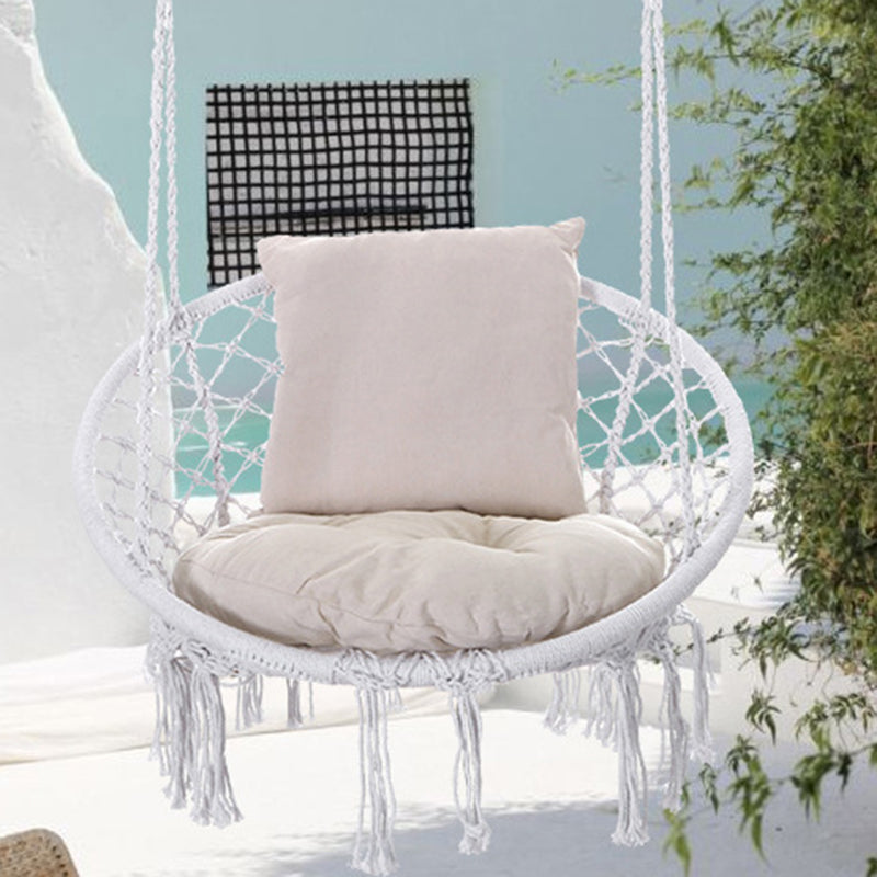 Contemporary Coastal Round Cotton Rope Steel Outdoor Hanging Chair Backrest Armless For Garden Cuvalon