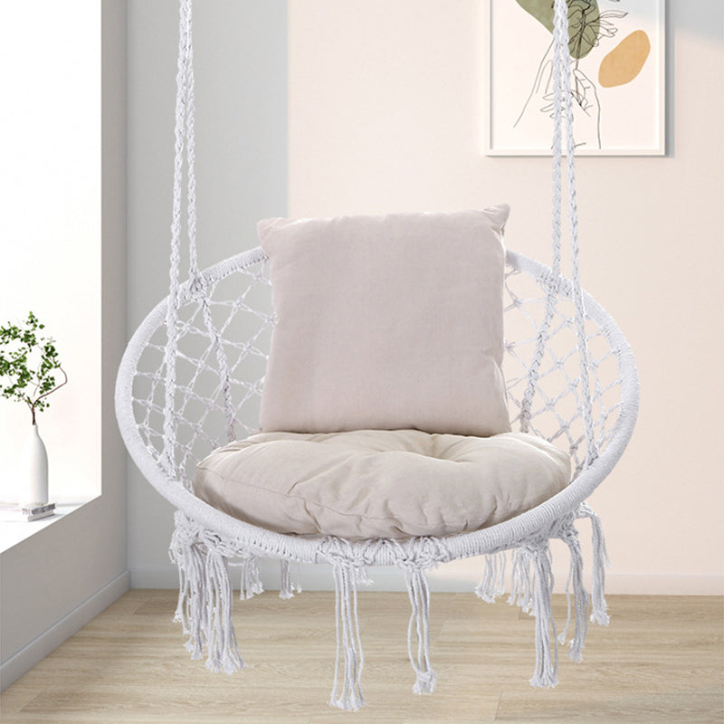 Contemporary Coastal Round Cotton Rope Steel Outdoor Hanging Chair Backrest Armless For Garden Cuvalon
