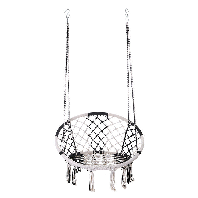 Contemporary Coastal Round Cotton Rope Steel Outdoor Hanging Chair Backrest Armless For Garden Cuvalon