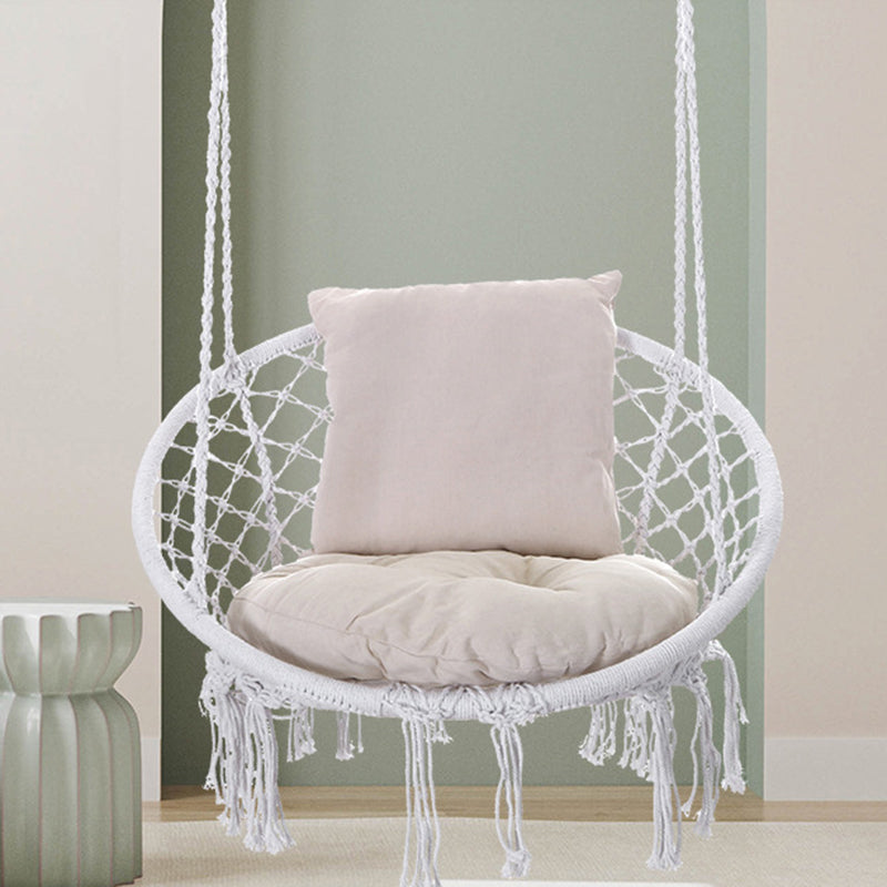 Contemporary Coastal Round Cotton Rope Steel Outdoor Hanging Chair Backrest Armless For Garden Cuvalon