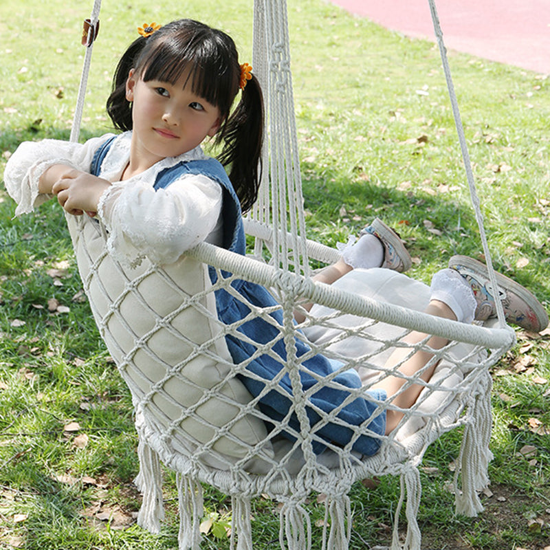 Contemporary Coastal Round Cotton Rope Steel Outdoor Hanging Chair Backrest Armless For Garden Cuvalon