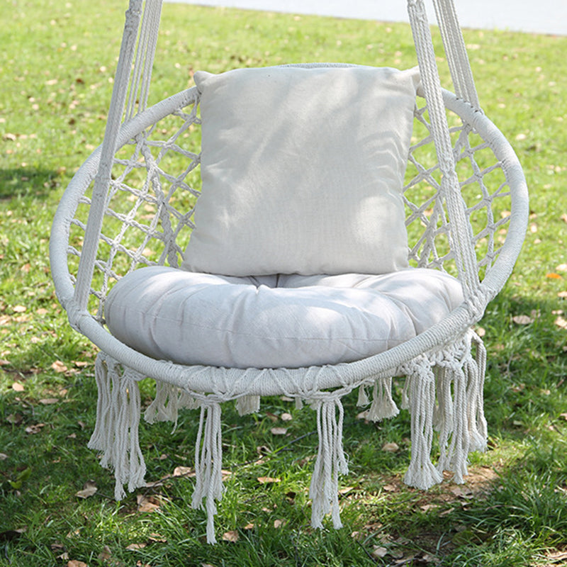 Contemporary Coastal Round Cotton Rope Steel Outdoor Hanging Chair Backrest Armless For Garden Cuvalon