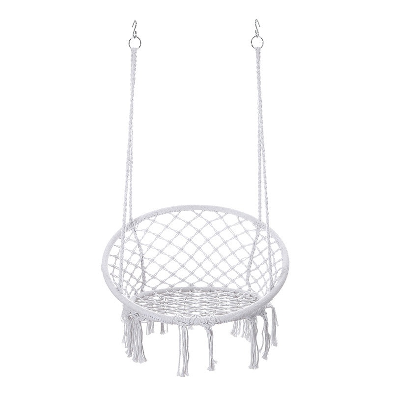 Contemporary Coastal Round Cotton Rope Steel Outdoor Hanging Chair Backrest Armless For Garden Cuvalon