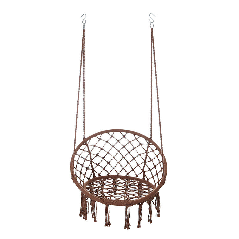 Contemporary Coastal Round Cotton Rope Steel Outdoor Hanging Chair Backrest Armless For Garden Cuvalon