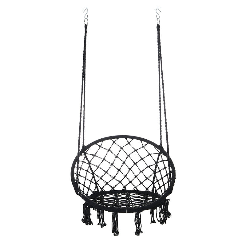 Contemporary Coastal Round Cotton Rope Steel Outdoor Hanging Chair Backrest Armless For Garden Cuvalon