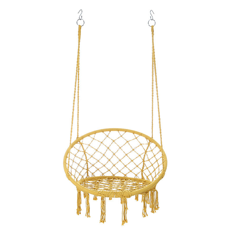 Contemporary Coastal Round Cotton Rope Steel Outdoor Hanging Chair Backrest Armless For Garden Cuvalon