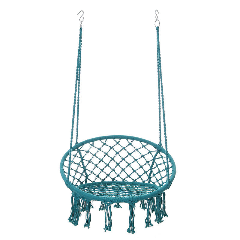 Contemporary Coastal Round Cotton Rope Steel Outdoor Hanging Chair Backrest Armless For Garden Cuvalon