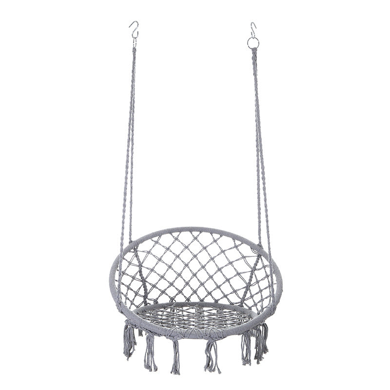 Contemporary Coastal Round Cotton Rope Steel Outdoor Hanging Chair Backrest Armless For Garden Cuvalon