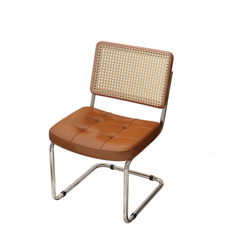 Traditional Vintage Arc Stainless Steel Leather Sponge Plastic Rattan Weaving Dining Chair Backrest Armless For Dining Room Cuvalon