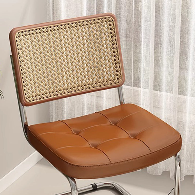 Traditional Vintage Arc Stainless Steel Leather Sponge Plastic Rattan Weaving Dining Chair Backrest Armless For Dining Room Cuvalon
