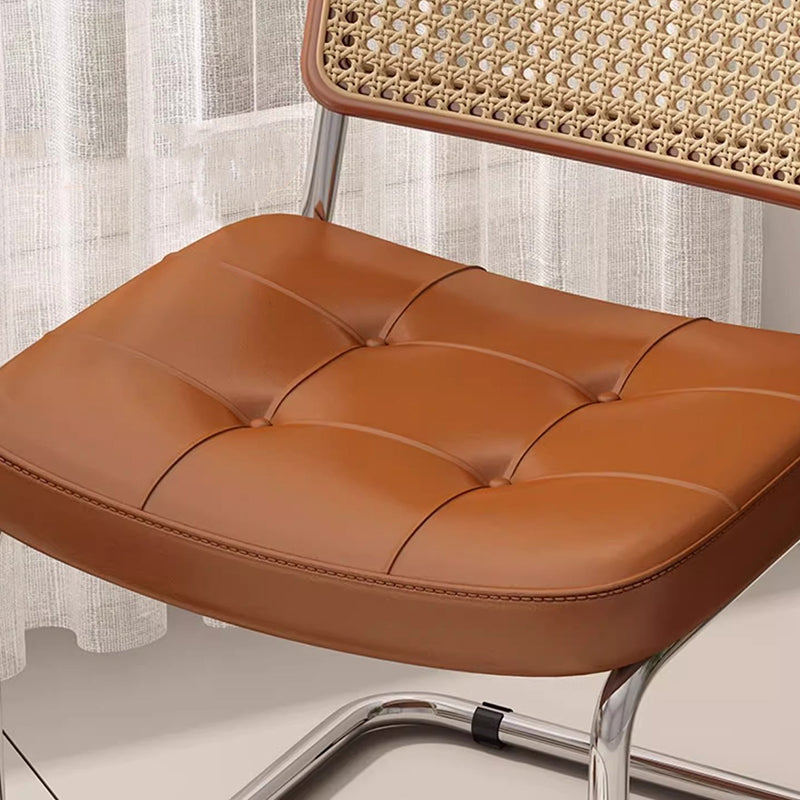 Traditional Vintage Arc Stainless Steel Leather Sponge Plastic Rattan Weaving Dining Chair Backrest Armless For Dining Room Cuvalon