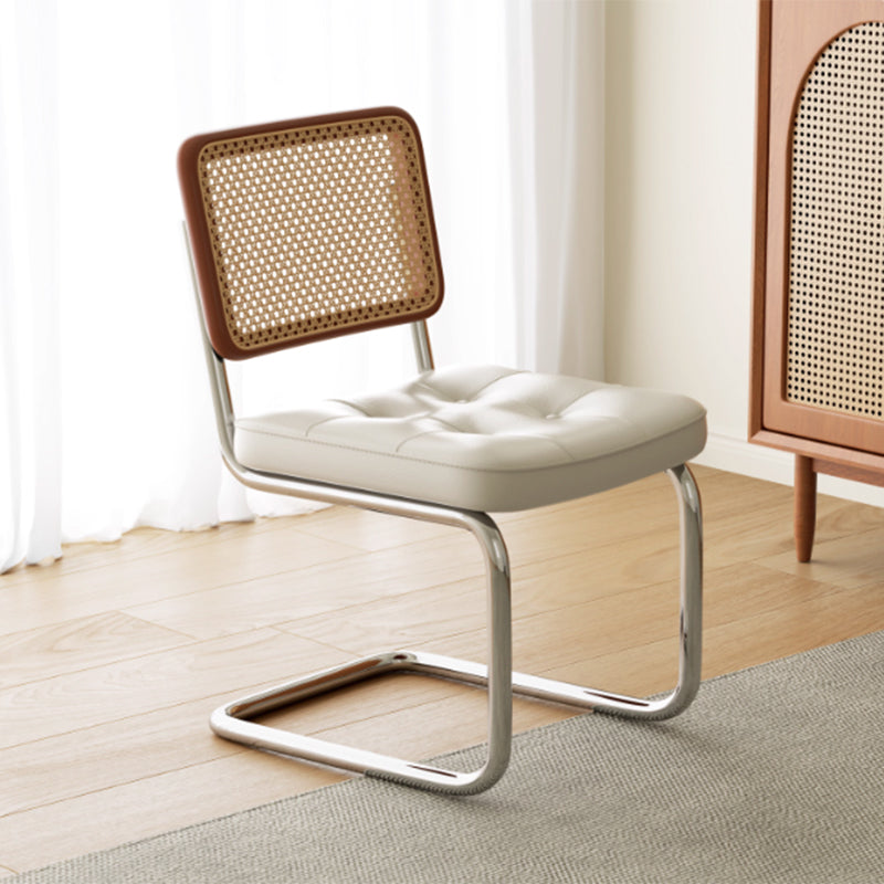 Traditional Vintage Arc Stainless Steel Leather Sponge Plastic Rattan Weaving Dining Chair Backrest Armless For Dining Room Cuvalon