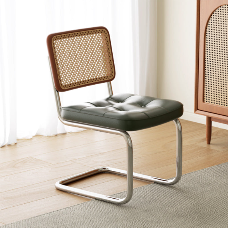 Traditional Vintage Arc Stainless Steel Leather Sponge Plastic Rattan Weaving Dining Chair Backrest Armless For Dining Room Cuvalon