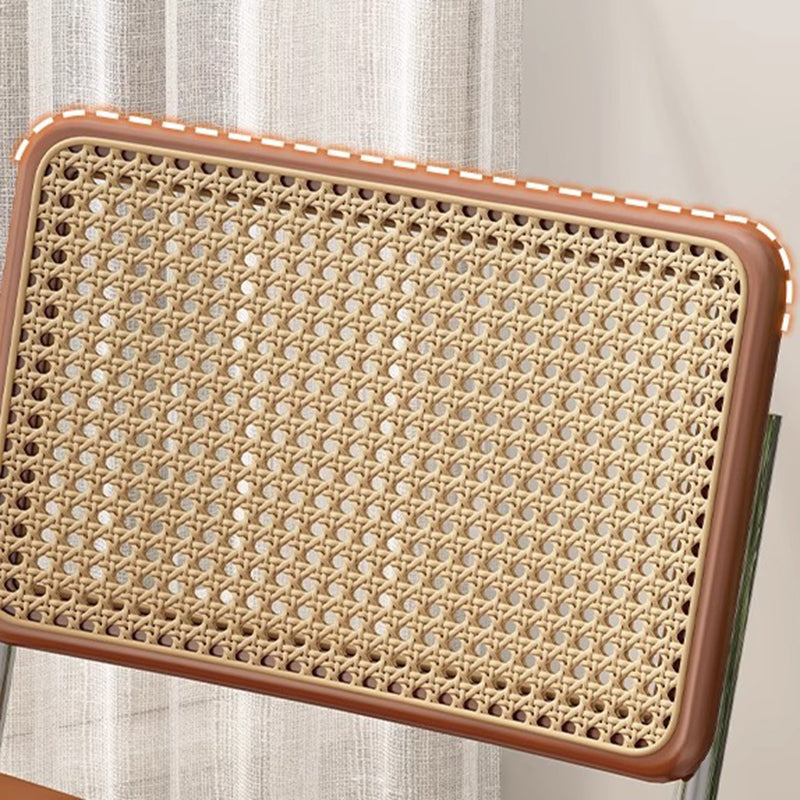 Traditional Vintage Arc Stainless Steel Leather Sponge Plastic Rattan Weaving Dining Chair Backrest Armless For Dining Room Cuvalon