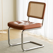 Traditional Vintage Arc Stainless Steel Leather Sponge Plastic Rattan Weaving Dining Chair Backrest Armless For Dining Room Cuvalon