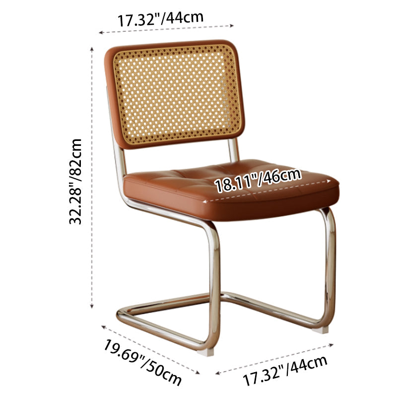Traditional Vintage Arc Stainless Steel Leather Sponge Plastic Rattan Weaving Dining Chair Backrest Armless For Dining Room Cuvalon