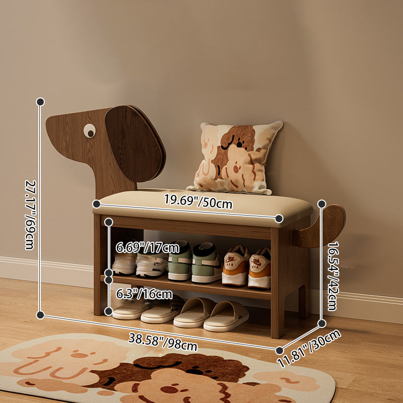 Modern Art Deco Dog Rubberwood PU Leather Sponge Kids Shoe Bench Backless Armless For Entryway Cuvalon