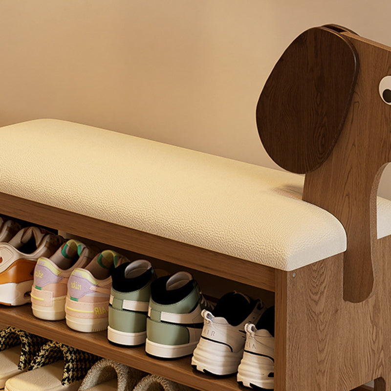Modern Art Deco Dog Rubberwood PU Leather Sponge Kids Shoe Bench Backless Armless For Entryway Cuvalon