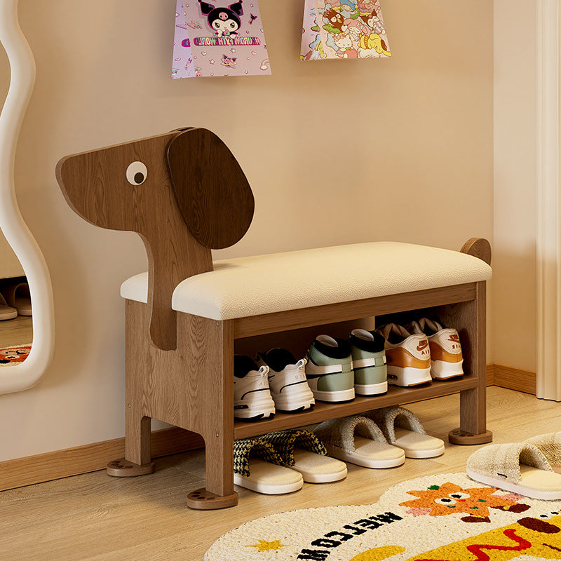 Modern Art Deco Dog Rubberwood PU Leather Sponge Kids Shoe Bench Backless Armless For Entryway Cuvalon