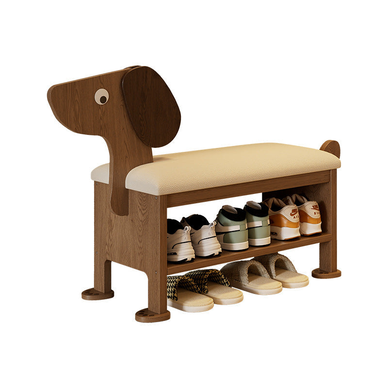 Modern Art Deco Dog Rubberwood PU Leather Sponge Kids Shoe Bench Backless Armless For Entryway Cuvalon