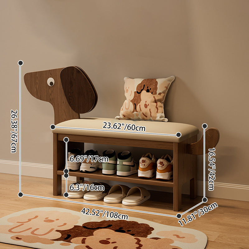 Modern Art Deco Dog Rubberwood PU Leather Sponge Kids Shoe Bench Backless Armless For Entryway Cuvalon