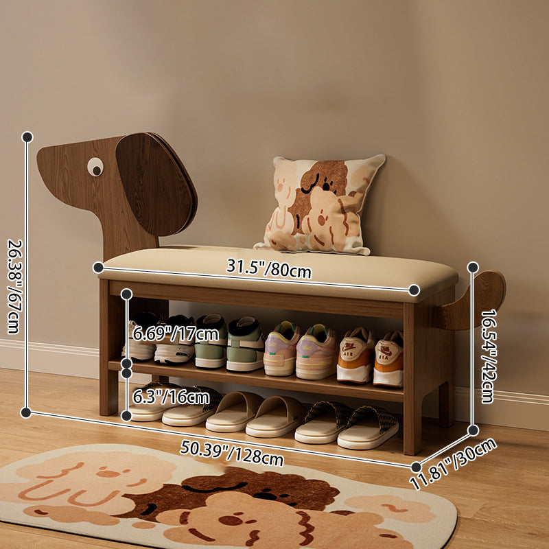 Modern Art Deco Dog Rubberwood PU Leather Sponge Kids Shoe Bench Backless Armless For Entryway Cuvalon