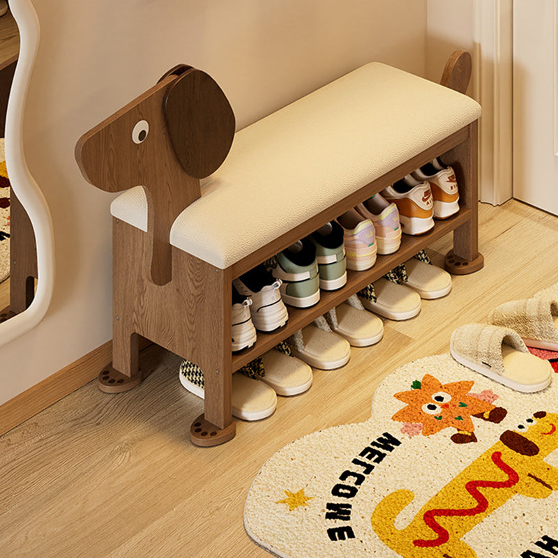 Modern Art Deco Dog Rubberwood PU Leather Sponge Kids Shoe Bench Backless Armless For Entryway Cuvalon
