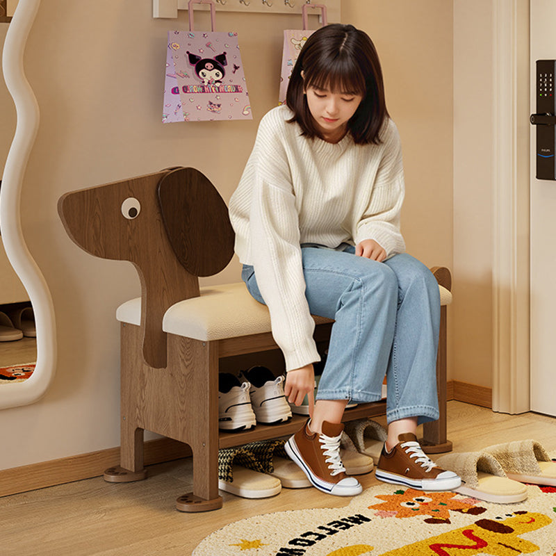Modern Art Deco Dog Rubberwood PU Leather Sponge Kids Shoe Bench Backless Armless For Entryway Cuvalon