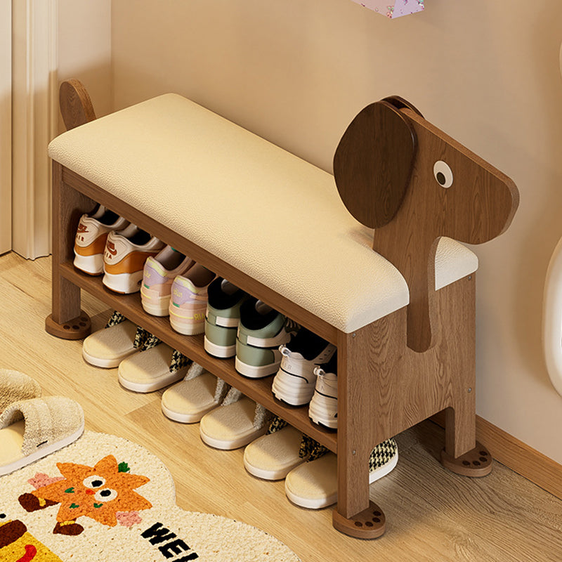 Modern Art Deco Dog Rubberwood PU Leather Sponge Kids Shoe Bench Backless Armless For Entryway Cuvalon