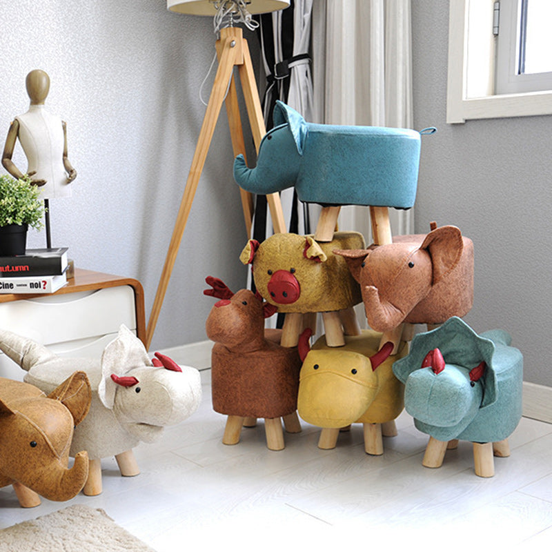 Contemporary Creative Kids Fabric Wood Sponge Animal Elephant Footstool For Entryway Cuvalon