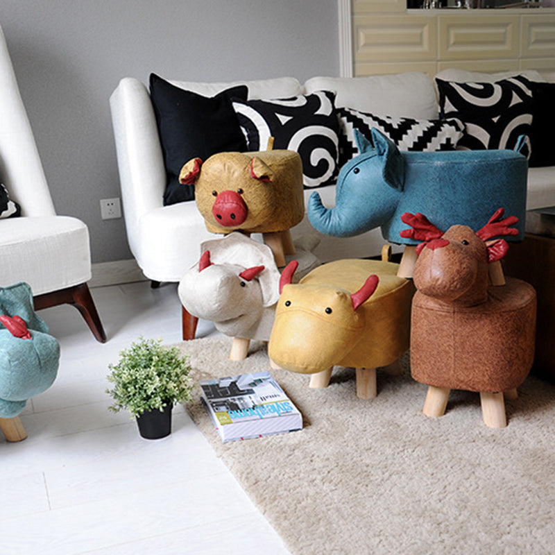 Contemporary Creative Kids Fabric Wood Sponge Animal Elephant Footstool For Entryway Cuvalon