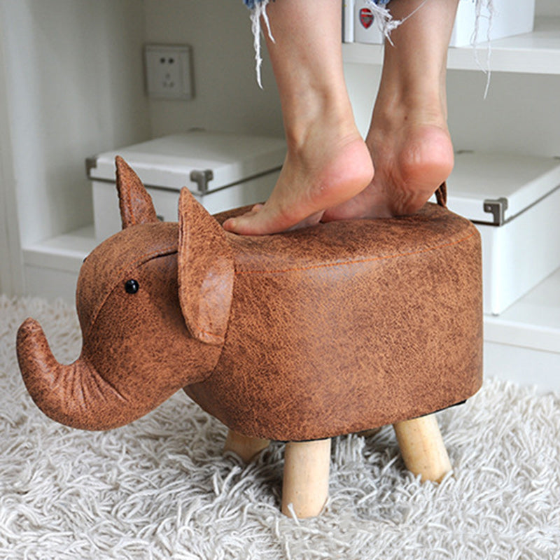 Contemporary Creative Kids Fabric Wood Sponge Animal Elephant Footstool For Entryway Cuvalon
