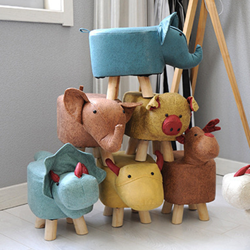 Contemporary Creative Kids Fabric Wood Sponge Animal Elephant Footstool For Entryway Cuvalon