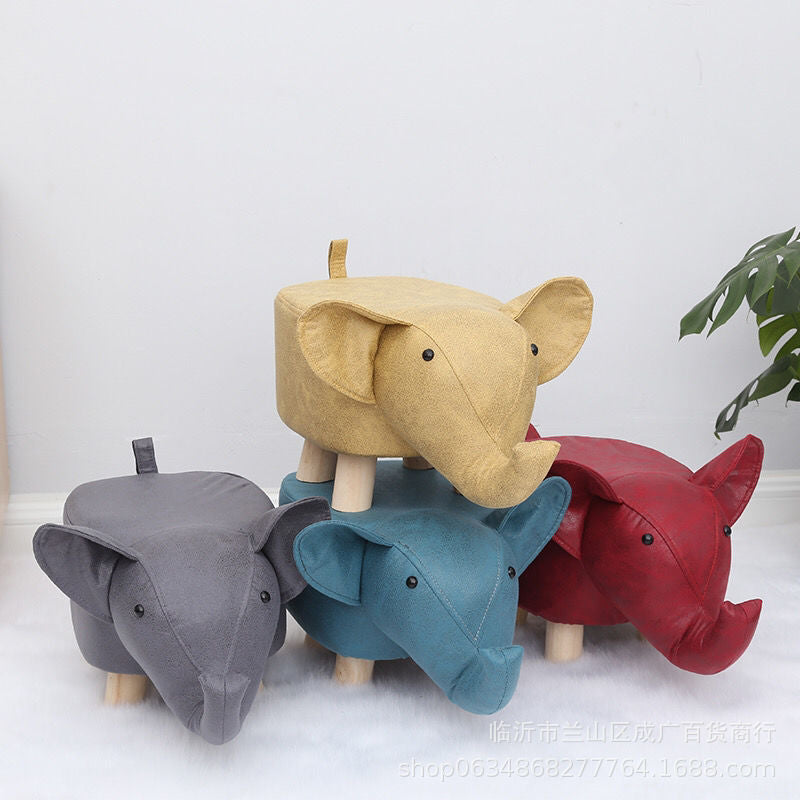 Contemporary Creative Kids Fabric Wood Sponge Animal Elephant Footstool For Entryway Cuvalon
