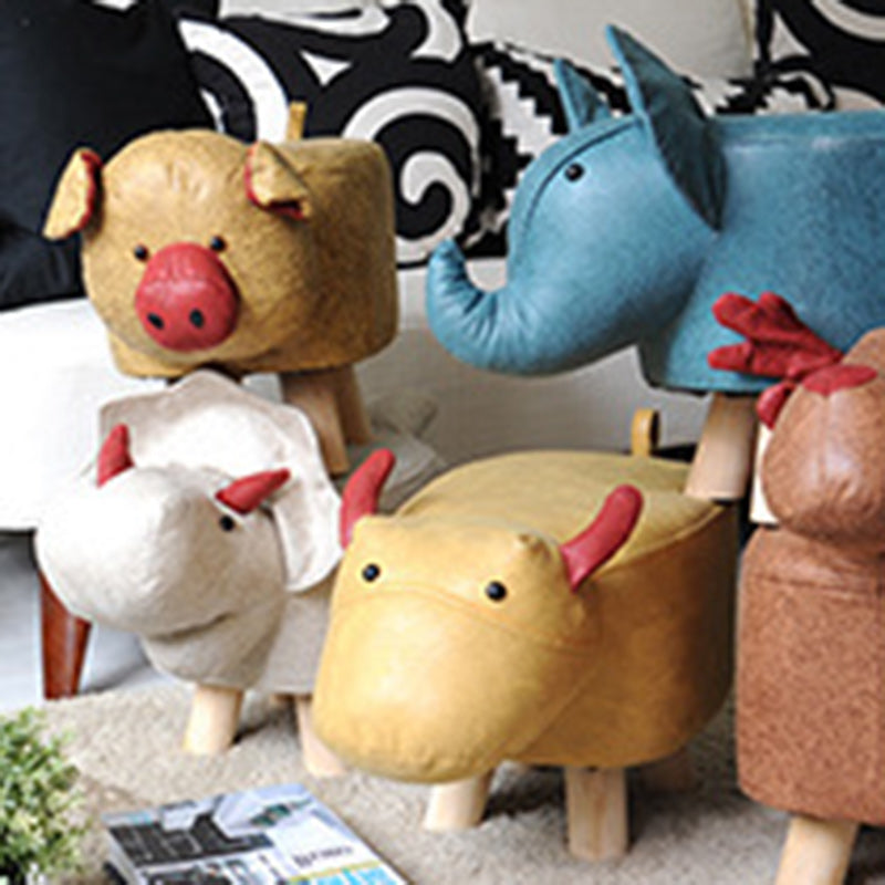 Contemporary Creative Kids Fabric Wood Sponge Animal Elephant Footstool For Entryway Cuvalon