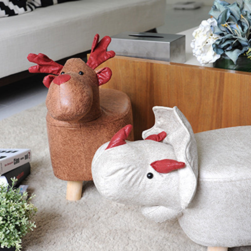 Contemporary Creative Kids Fabric Wood Sponge Animal Elephant Footstool For Entryway Cuvalon