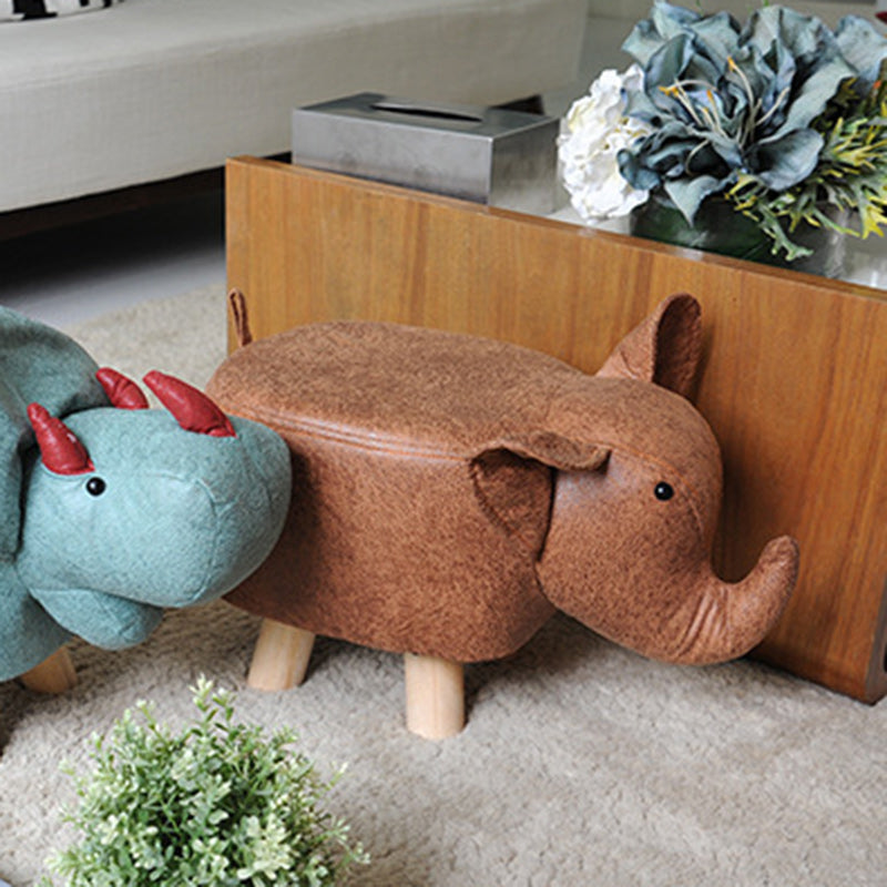 Contemporary Creative Kids Fabric Wood Sponge Animal Elephant Footstool For Entryway Cuvalon