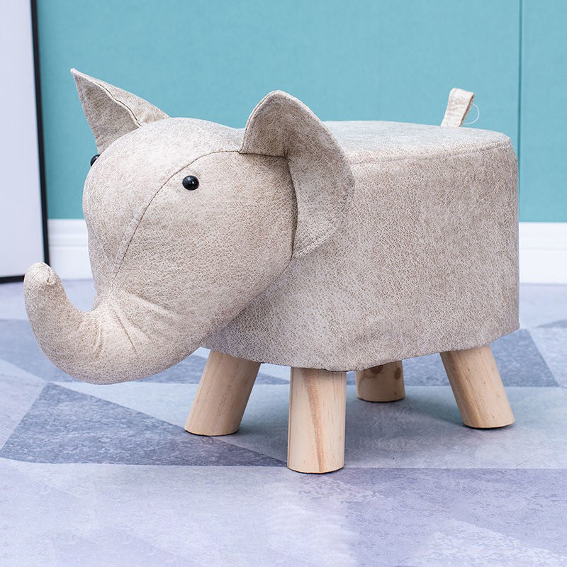 Contemporary Creative Kids Fabric Wood Sponge Animal Elephant Footstool For Entryway Cuvalon