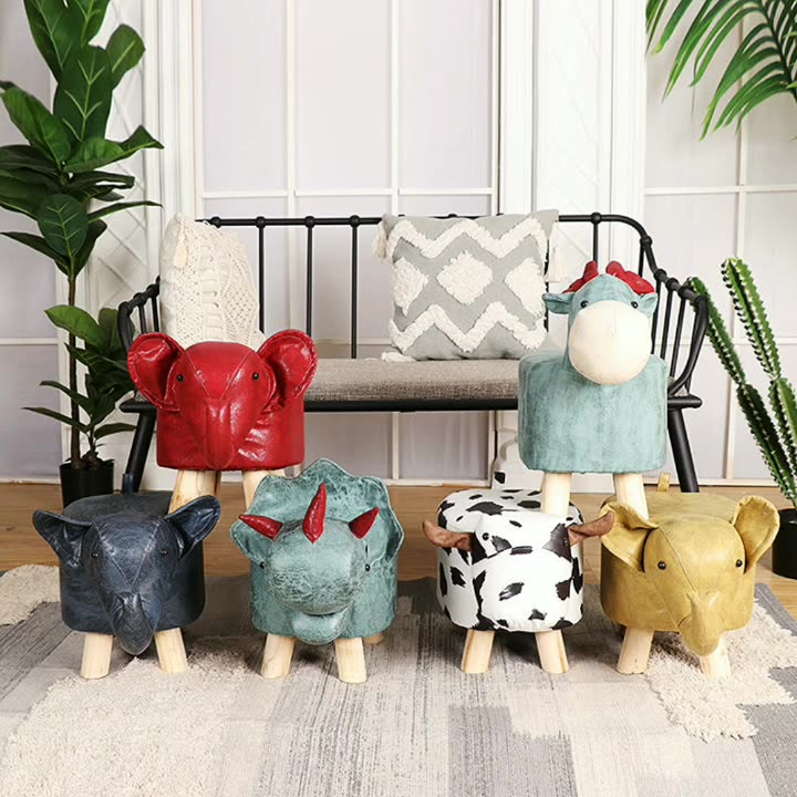 Contemporary Creative Kids Fabric Wood Sponge Animal Elephant Footstool For Entryway Cuvalon