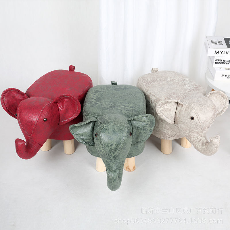 Contemporary Creative Kids Fabric Wood Sponge Animal Elephant Footstool For Entryway Cuvalon