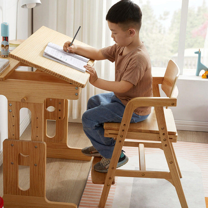 Modern Simplicity Kids Rubber Wood Fabric Sponge Square Trapezoidal Structure Desk Chair Footrest Adjustable For Home Office Cuvalon