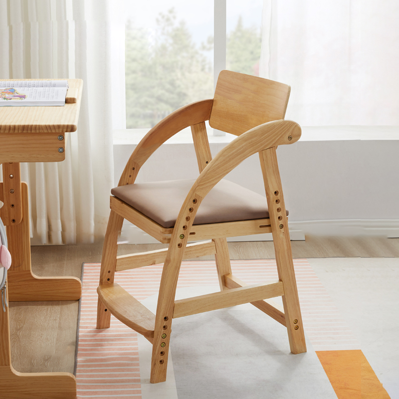 Modern Simplicity Kids Rubber Wood Fabric Sponge Square Trapezoidal Structure Desk Chair Footrest Adjustable For Home Office Cuvalon