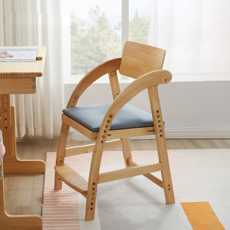 Modern Simplicity Kids Rubber Wood Fabric Sponge Square Trapezoidal Structure Desk Chair Footrest Adjustable For Home Office Cuvalon
